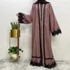 Etniska kläder Kvinnor Abaya Muslim Loose Long Sleeve Lace-Up Robe Abayas Dubai klänningar Cardigan Marocko Evening Dress Vestiods