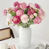 Dekorativa blommor Simulering Flower Single Branch High-End Flocking 3 Head Artificial Peonies Wedding Home Table Decoration Arrangement