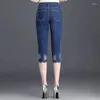 Jeans femininos 2024 Bordados de moda High Stretch Women Pant Summer Summer Loose Casual Waist