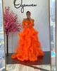 Orange Tulle Entbindlichkeit Grad Kleid von der schulter gekräuselten Mutterschaftsroben vor offener oder geschlossener Partykleider Langarm 9640710