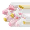 Kinder sokken 5 paar/set ademende katoenen kinderen sokken baby babyjongens meisjes zomer dunne mesh sock kids streep stip dots mode sport sokken y240504