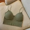 Women's Tanks Summer Camisole Slim Fit Sexy Stretch Push Up Bra With Chest Pads Soft Knitted Crop Top Short Tube V-Neck Tops Bralette