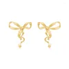 Boucles d'oreilles goujons de conception d'origine Silk-S925 ARGENT STERLING esthétique Romantique petit arc frais