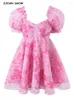 Vestidos de fiesta dulces princesa rosa rosa estampado estampado organza vestida de vestidos de pelota orejas de madera manga retro swing mini hada pastel broke