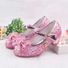 Spring Children Buty Dziewczyny na wysokim obcasie Princess Dance Sandals Buty dla dzieci Glitter skórzana moda na imprezę sukienkę ślubną 240419