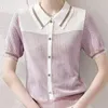 Kvinnors polos polo skjortor söt stickad kvinnlig tee-knapp kawaii kläder trend 2024 koreanska t-shirts grundläggande stil högkvalitativ ungdom
