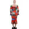 女性用のエスニック服春夏ファッションアフリカ服スリムヒップラップ長袖ミディセクシーなボディーコンローブ