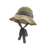 Brede rand hoeden 2024 Koreaanse zoete plaid riem stro zonnebrandcrème zon hoed vrouwen zomer reizen grote dakranden schaduwvouwbare pet
