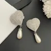 Dangle Ohrringe Mode Full Diamond Crystal Heart Pearl Big Ohr Clip Frauen Top -Qualität Luxusschmuck Trend