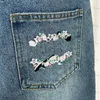 Designer women's jeans High version 24SS early spring new double contrasting flower embroidery high waisted slimming jeans for women