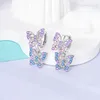 Hoop Earrings Exquisite 925 Sterling Silver Sparkling Double Blue Pink Butterfly For Women's Wedding Jewelry Accessories