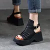 Sandalet Fujin 9cm Yaz Kalın Çözilmiş Mokasenler Kadın Ayakkabı Platformu Doğal İnek Orijinal Deri Toka Toe Bayanlar Takozlar