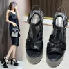 Платье обуви сексуальные вечеринка женские насосы патентная кожа летние сандалии густая платформа высокой каблуки рыба рот черный белый большой размер