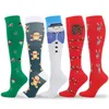 Sokken HOSIERY 2021 Nieuwjaar Kerstcompressiekousen Compressie Sport Running Tr Elk Snowman Nylon Socks verlichten spiervermoeidheid Y240504