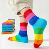 Kinder sokken 5 paar meisjes regenboog patroon sokken katoen comfortabel ademende zachte kinderen sokken y240504