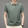 Polo -shirts Men Business Normaal Gestreepte korte mouw Gestreepte klassieke Fit Stretch Golf T -shirt Work Zomer Koreaanse solide kleding 240430