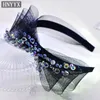 Haarclips Hnyyx schwarzes Netz -Bugzubehör Kristall Stirnband breiter Hoop Mode Kopfbedeckung für Hochzeitsfeier A117