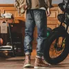 Calça de calça de jeans masculina motocicleta cortada com bolsos calças de cowboy masculino para homens lavados roupas clássicas de outono de outono spring xs