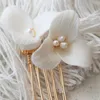 Coiffes PEP CHEAUX côté fleur en céramique avec perles femme élégante Barrette en alliage pour ornements décoratifs