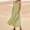 Robe sans manches en lin en coton pour femmes Pullover jupe Vestidos Fashion Vêtements féminins à manches courtes lâches longues 240426
