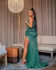 2024 Aso Ebi Hunter Green Mermaid Prom Dress Sequined Lace Evening Formal Party Second Reception 50th Birthday Engagement Gowns Dresses Robe De Soiree ZJ340