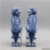 Decoratieve objecten Figurines Blue en Wit Keramische Foo Dogs Fu Boeddha Collectible Guardian Lions Scpture Home Decoration Drop Deliver Otufi