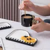 Piano creativo Nordico Piano in bianco e nero tazza di caffè in ceramica con tazza di cucchiaio squisito Cappuccino Afternoon Tea Water 240426