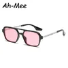 Lunettes de soleil Fashion Square Double Beam Femmes Men Brand Punk Small Sun Verres de soleil Femelles Retro Metal Eyeglass UV400