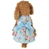 Dog Apparel Cotton Clothes Flower Print Cute Spring Summer Costume Outfit Pet Streamer Princess Dress