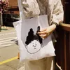 Boodschappentassen schattige cartoon kleine koppeling print dunne katoenen canvas draagtas witte eco doek vrouwen shopper handtas Koreaanse ins casual schouder