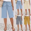 Shorts femininos mulheres moda moda cor sólida azul abotonete o bolso duplo laço up as calças casuais soltas férias na praia feminina roupas femininas