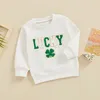 Toddler Baby Irish Festival Sweatshirt Fuzzy Letter Fuzzy Embroderie à manches longues Round Necol Pullover Loose Tops 240423