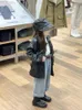의류 세트 한국 어린이 마모 2024 가을 여자의 세련된 가죽 코트 단색베이스 컬러 다목적 청바지 세트