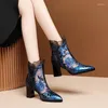 Boots Ethnic Style Retro Lace High Heels Ankle Women Autumn Embroider Pointed Toe Platform Short Boot Thick Heeled Pumps Zapatos