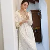 Kadın pijama 2024 Bahar Tam Kollu Baskı Nightgowns Prenses Vintage Uzun Orta Kalif