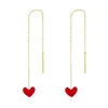 Kolczyki Dangle Labb Real 18k złota małe czerwone serce długa linia ear linia odpowiednia dla damskich i słodkich butików prezent biżuterii e205