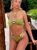 Frauen Badebekleidung sexy Halfter Metallketten Bikini Frauen Bandeau Badeanzug weiblicher zweiteiliger brasilianischer Badeanzug Schwimmanzug Schwimmen