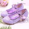 Flat Shoes Children Princess Shoes Student Dance For Girls High Heel Sandalen Dress Purple Kids Leer Glitter Crystal Banquet H240504