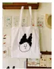 Boodschappentassen schattige cartoon kleine koppeling print dunne katoenen canvas draagtas witte eco doek vrouwen shopper handtas Koreaanse ins casual schouder