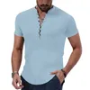 قمصان الكتان القطن الصيفي رجال غير رسمي Vneck Solid Color Shortsleeved Tees Tops عالية الجودة من الرجال وسيم 240423