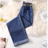 Jeans de mujer Grandes fichas Mujeres Denim elásticas de la cintura Alta Pantalones heterosexuales sueltos Femenino Otoño ancho Blue pantalones 5xl