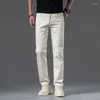 Men's Jeans Casual Cotton Denim Four Season Straight Medium Waist Pants Male Fashion Stretch Trousers White Black Khaki
