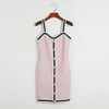 421 2024 Milan Runway Dress Spring Sommer Kurzarm Slash Hals Kleider gelbe weiß rosa Damenkleid Mode hochwertige DL