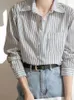Camicette da donna camicia a strisce blu per donne da ufficio donna professionista manica lunga girare la camicetta collare 2024 stilista coreano