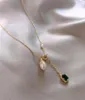 Linmouge Korean Green Nature Stone Pearl Pendant Złoty kolor Naszyjnik dla kobiet w łańcuchu temperamentu Biżuteria NF10