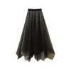 Saias da moda saia irregular mulher contraste a cor da cintura elástica de uma linha malha de primavera malha de comprimento médio tultu tule tulle