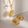 Dangle Earrings ALLME Cool Metallic Hammer Tone Sunflower For Women Stainless Steel Gold PVD Plated Non Tarnish Jewelry