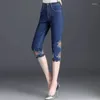 Jeans femininos 2024 Bordados de moda High Stretch Women Pant Summer Summer Loose Casual Waist