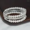 Bangle Fashion Womens 2-layer Imitation Pearl With Rhinestone Open Bracelet Party Bangles