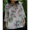 Blouses pour femmes Johnature 2024 femme printemps imprimé O-cou de style vintage Casual Shirt Fashion Personnalité chinoise Sleeves longues